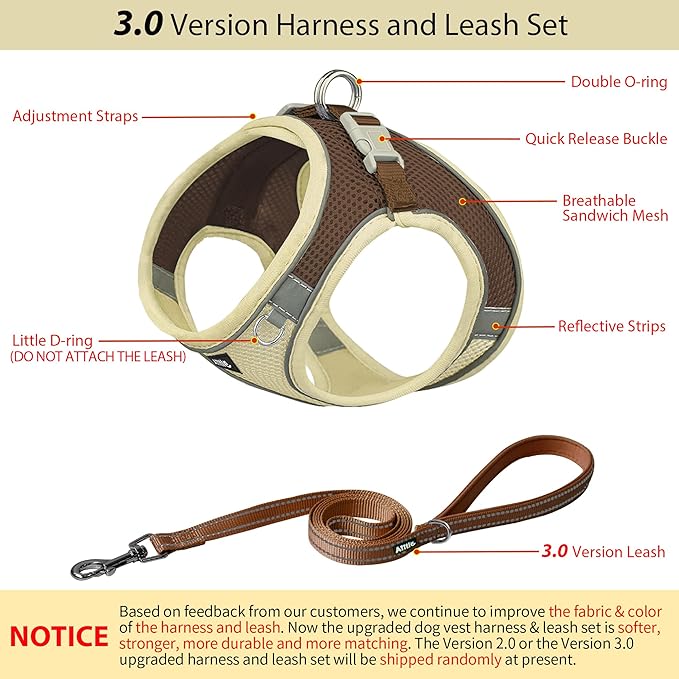 AIITLE Easy Walk Dog Harness and Leash Set - Pet Supply No Pull, Step in Adjustable Pet Harnesses with Padded Vest for Summer, No Choke Over, Easy to Put on Medium Dogs Beige L