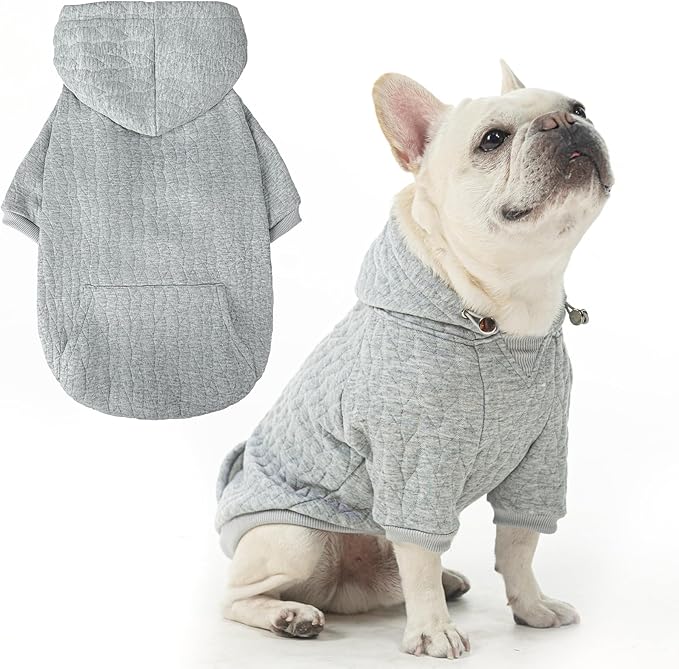 EXPAWLORER Textured Cable Knit Basic Dog Hoodie, Elevated Style Dog Sweater with Leash Hole and Pocket, Soft and Warm Pet Winter Coat, Cold Weather Clothes for Small Medium Large Dogs,Grey L