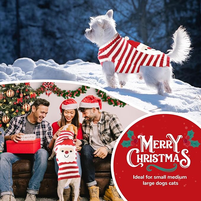 PETCARE Santa Dog Sweater Christmas Funny Cute Red Striped Cat Sweater Vest Pet Holiday Dog Clothes Puppy Sweaters for Small Medium Large Dogs Cats Fall Winter Outfits Xmas Dogs Costume,X-Large