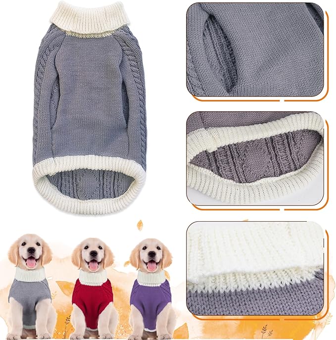 Small Dog Sweaters with Leash Hole Turtleneck Dog Sweaters Knitwear Boys Girls Warm Soft and High Stretch Pet Clothes for Fall Winter，Pet Shirts for Kitten Puppy Grey Large