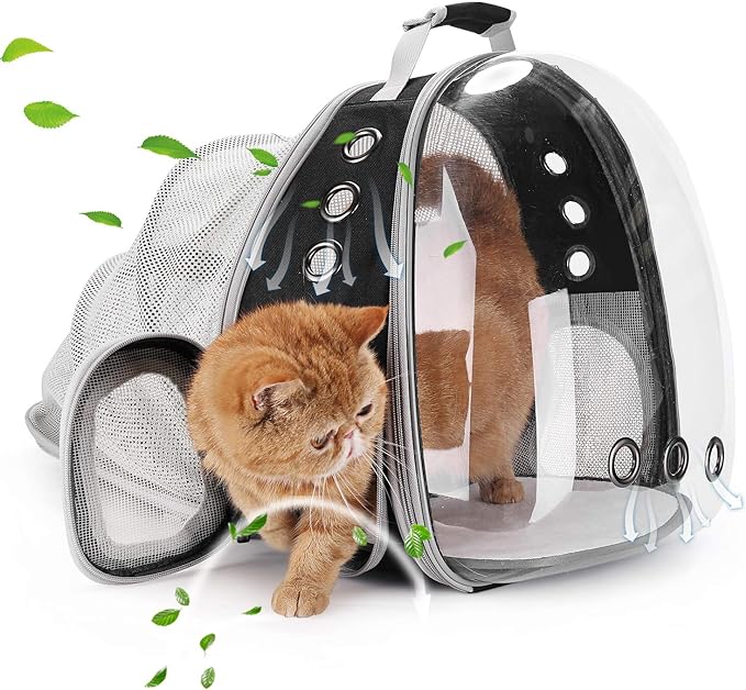 Lollimeow Cat Carrier Backpack, Bubble Expandable Backpack Carrier, Pets and Small Dogs,Airline-Approved, Designed for Travel, Hiking, Walking & Outdoor Use (Back Expandable-Black)