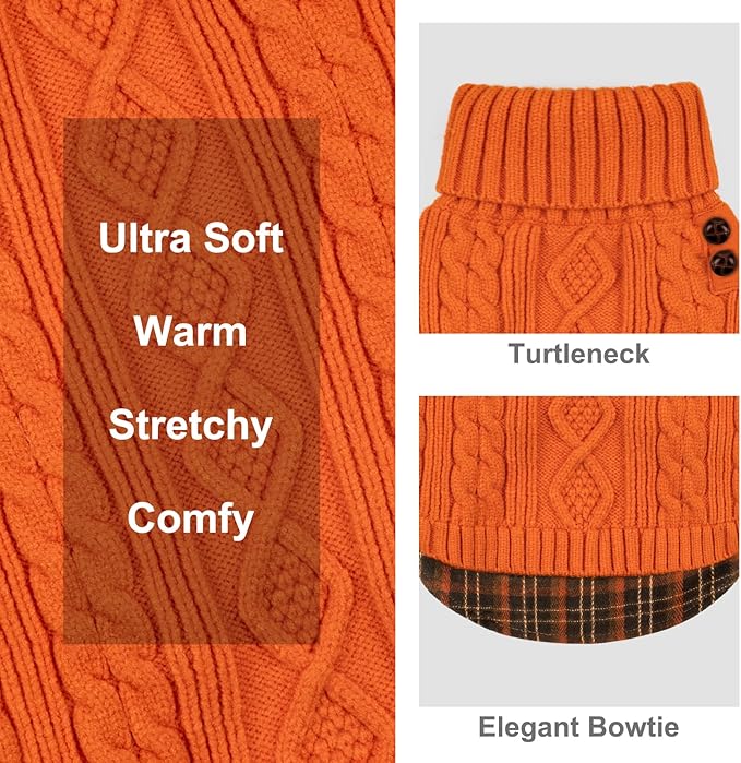 KYEESE Dog Sweater Soft Pullover Dog Sweaters for Small Dogs Girl Stretchy Knitwear Cat Clothes Comfy Pet Coat for Fall Winter Cold Weather Warm Turtleneck Small Dogs Sweater with Gingham Patchwork