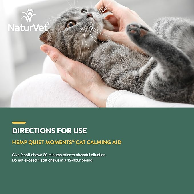 NaturVet Hemp Quiet Moments Plus Hemp Seed for Cats, 60 ct Soft Chews, Made in USA