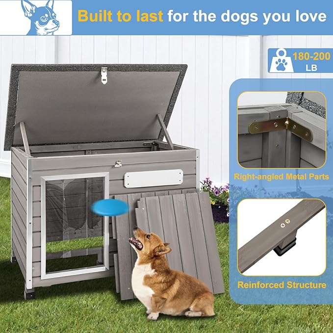 Dog House Outdoor Weatherproof Wooden Igloo Dog House with Raised Feet for Small Dogs Indoor & Outdoor, Dog Houses with Removable Floors, Waterproof House for Small Dogs Outside PET63