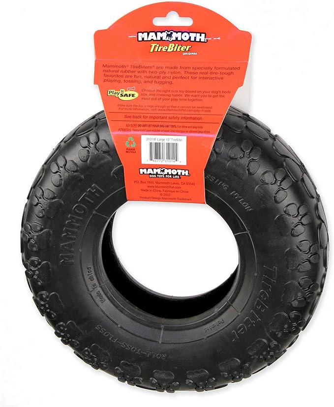Mammoth TireBiterII Natural Rubber Dog Toy - Large 6" | Extreme Chewer Toy for 50-80 lbs Dogs