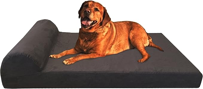 Dogbed4less Premium HeadRest Pillow Orthopedic Cool Memory Foam Dog Bed for Large Dogs, Waterproof Lining with Washable Suede Espresso Cover, XXL 55X37