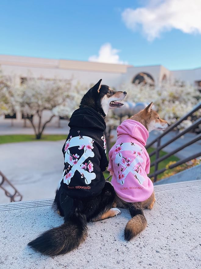 ChoChoCho Woof Dog Hoodie, Designer Dog Hoodies for Small Medium Large Breeds, Art Collection Dog Sweatshirts, Street Drawstring Hoodies Outfit Clothes for Puppy Puppies (5XL, Sakura/Pink)