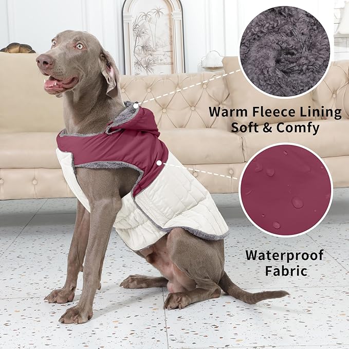 Detachable Hooded Dog Coat with Harness for Medium Dogs,Super Warm Fleece Puppy Jacket for Cold Winter Doggie Coats,Red XL