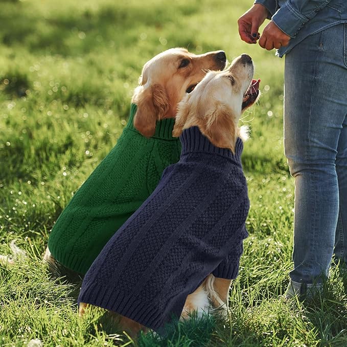 Queenmore XXL Dog Sweater,Large Dog Sweaters for Dogs Girls Boys,Xmas Turtleneck Pet Sweaters for Large Dogs,Cold Weather Doggie Sweatshirt Knitwear for Golden Retriever,Labrador(Dark Navy,XXL)
