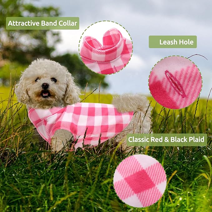 KAMA BRIDAL 3 Pack Dog Coat - Spring, Autumn, Winter - Fleece Vest for Cats & Dogs - Small & Medium - Blue & Black Plaid, Red, Pink, Purple Plaid (XS)