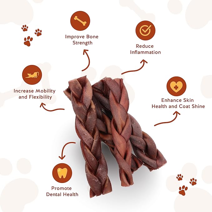 Jack&Pup 6 inch Braided Beef Collagen Sticks, Rawhide Free, Long Lasting Dog Chews, Healthy Single Ingredient Treats for Medium Dogs, Bully Stick Alternative, Collagen Chew for Dogs. 8pk