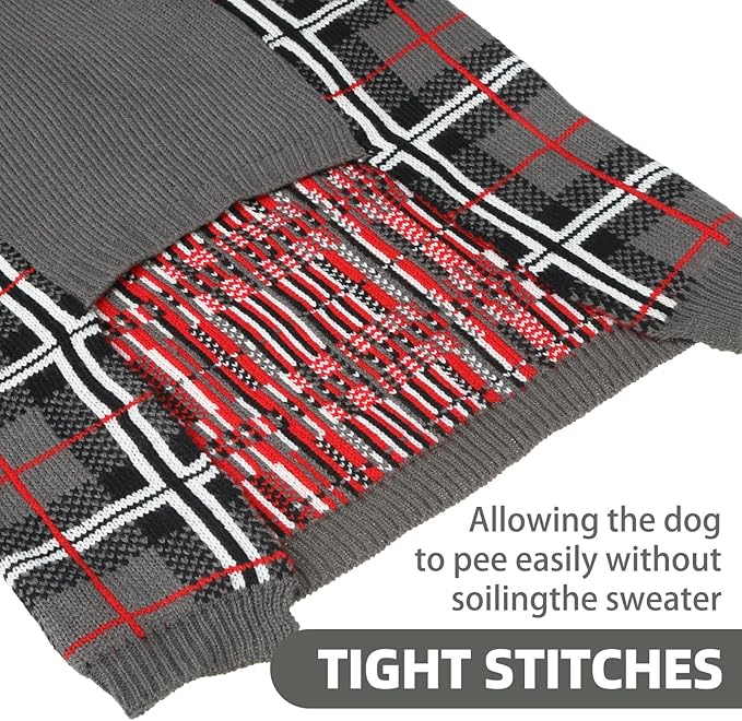 PUPTECK Dog Sweaters for Large Medium Small Dogs - Fall Classic Plaid Style Puppy Holiday Winter Coat Clothes Warm, Grey, L