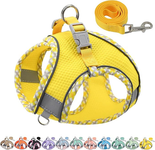 AIITLE Small Dog Harness - Breathable Double-Layer Jacquard No-Choke Vest, Durable Anti-Tear Fabric with Reflective Trim - Perfect for Running, Parties, Daily Walks (Yellow, XS)