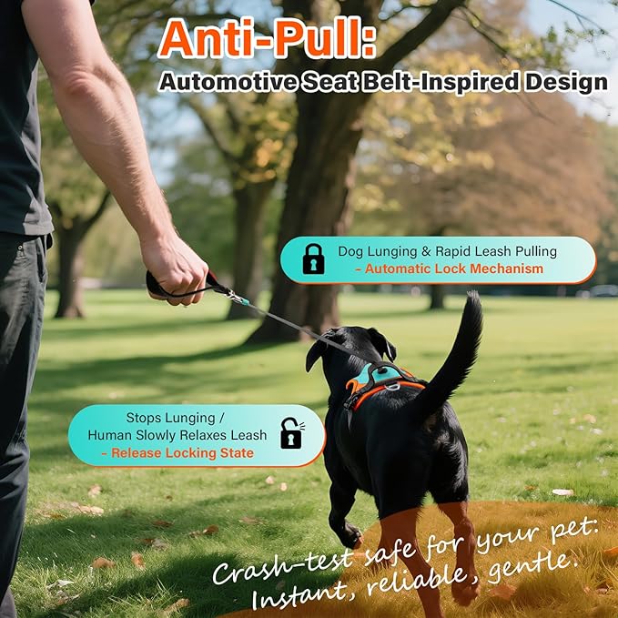 No Pull Dog Harness, 2 in 1 Retractable Harness with Auto-Lock, Reflective Breathable Mesh and Handle, Adjustable Leash Set for Small, Medium,Large Dogs,Cats (Color 1, L)