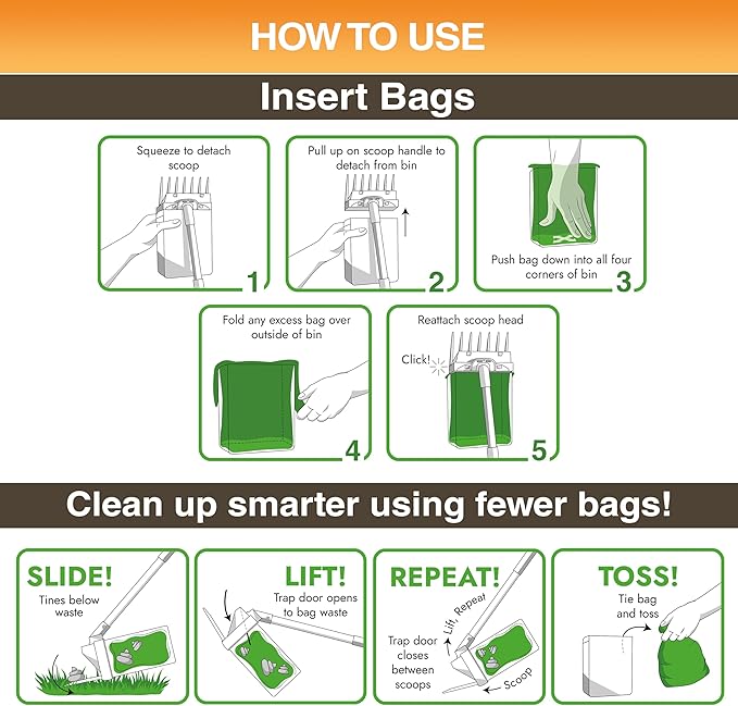 Neater Pet Brands Lift N’ Bag 2.0 Dog Pooper Scooper with Bag Attachment & 27" Pole for Small to Large Dogs, New & Improved Design, 60 Refill Bags, Heavy Duty Dog Poop Scooper for Yard, One-Hand Use