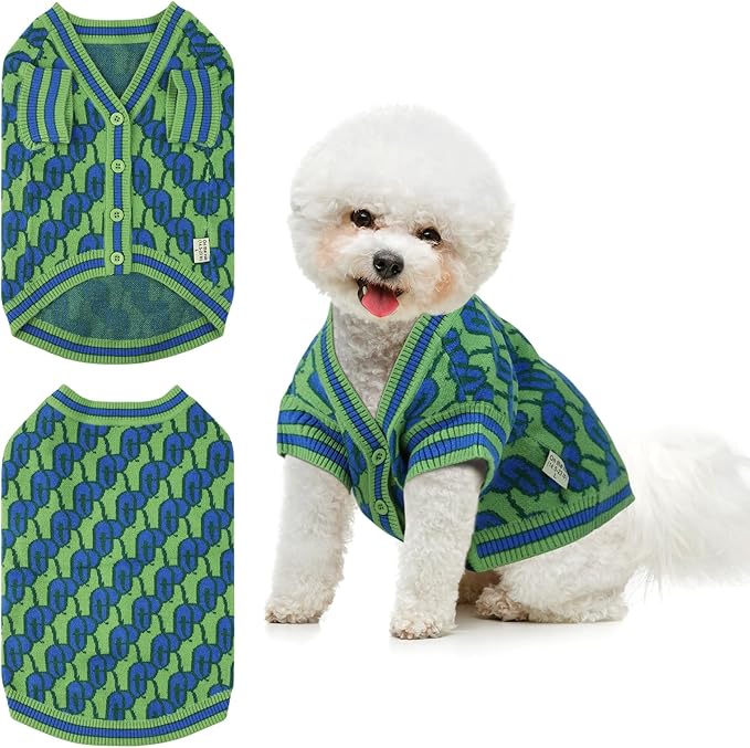 Pet Sweaters for Dogs Boys and Girls, Dynamic Letter Patterned Dog Sweater,Dog Cardigan,Pet Clothes,Pet Knitted Clothing,Fit for Different Seasons and Kinds of Dogs(Green S)