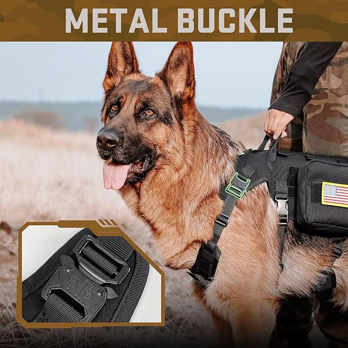 Forestpaw Dog Harness Medium Sized,Tactical Dog Harness with Handle,No Pull Military Style Service Dog Vest with Pockets Adjustable for Medium Dogs,Black,Chest 21.5-45"