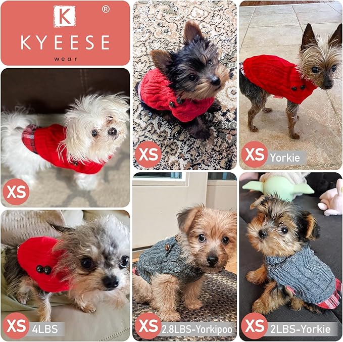 KYEESE Dog Sweater Soft Pullover Dog Sweaters for Small Dogs Male Comfy Puppy Coat for Fall Winter Cold Weather Stretchy Knitwear Cat Clothes Warm Turtleneck Small Dogs Sweater with Gingham Patchwork