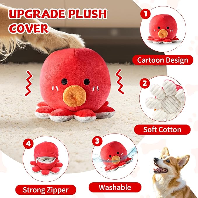 Interactive Dog Octopus Toy Cover, Plush Toy with Strong Zipper for Small Medium Large Dogs Play Keep Busy & Reduce Boredom, Puppy Toy Accessories Without Ball (Octopus Cover)