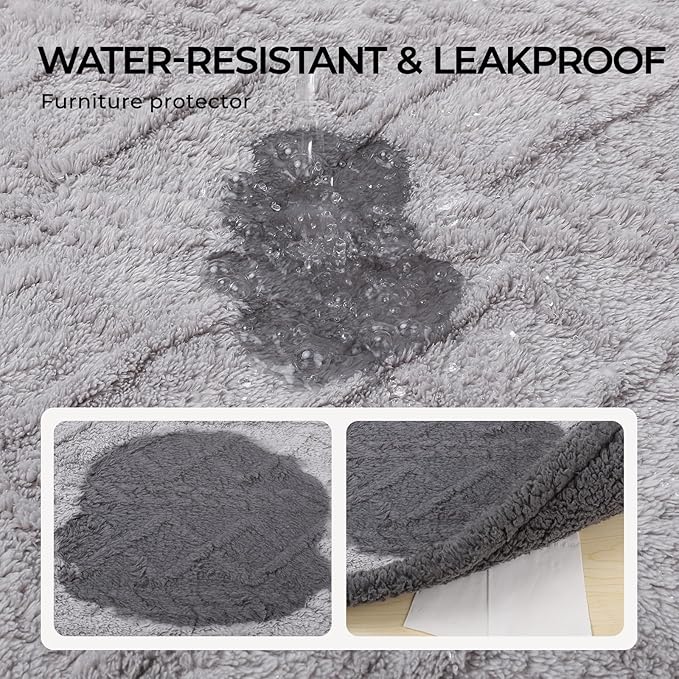 Waterproof Pet Blanket, Liquid Pee Proof Dog Blanket for Sofa Bed Couch, Reversible Sherpa Fleece Furniture Protector Cover for Small Medium Large Dogs Cats, Light Grey King Size（90" x 82"）