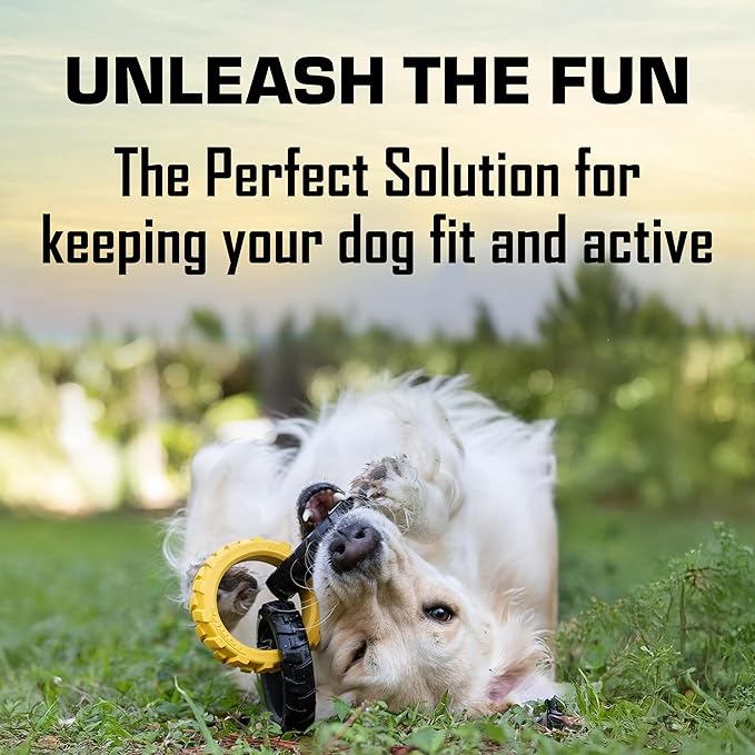 Tonka 3-Ring Tug Outdoor Dog Toy, 10.5 Inch Ring Dog Tug Toy for Medium and Large Breeds, Black/Yellow