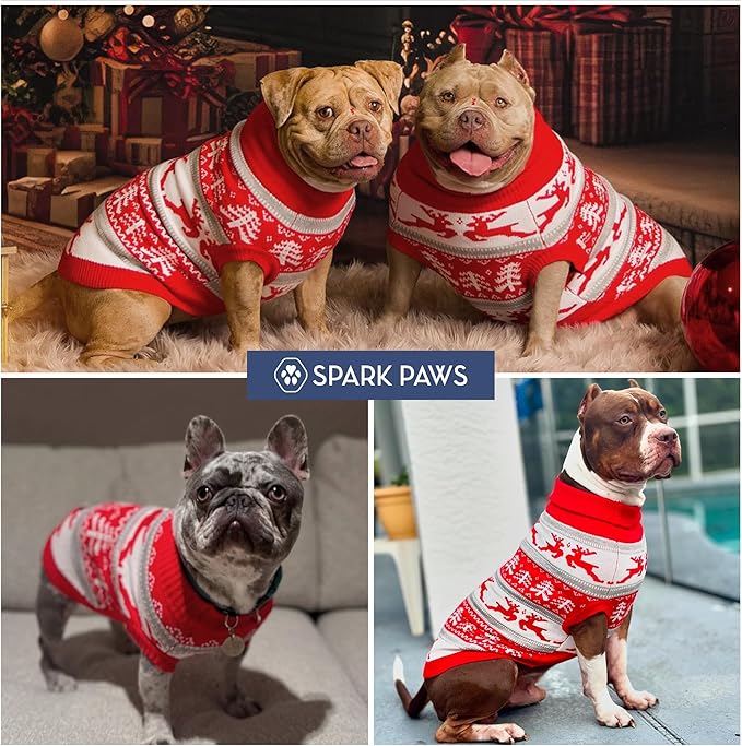 Spark Paws Christmas Dog Sweater - Ultra Soft Holiday Knit Sweater for Small, Medium & Large Dogs, Cute Pet Sweater for French Bulldogs & Big Dogs, Potty V Cut Design Jacket (Winter Wonderland, XL)