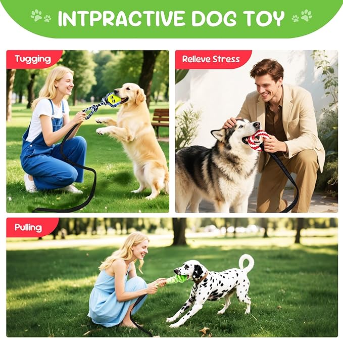 Dog Outdoor Bungee Solo Hanging Toy, Tether Tug of War Toys for Pitbull Small Large Aggressive Chewers Dogs to Exercise, Durable Interactive Tug Toy, Dog Rope Toys (3 Chew Ropes,1 poop bag)
