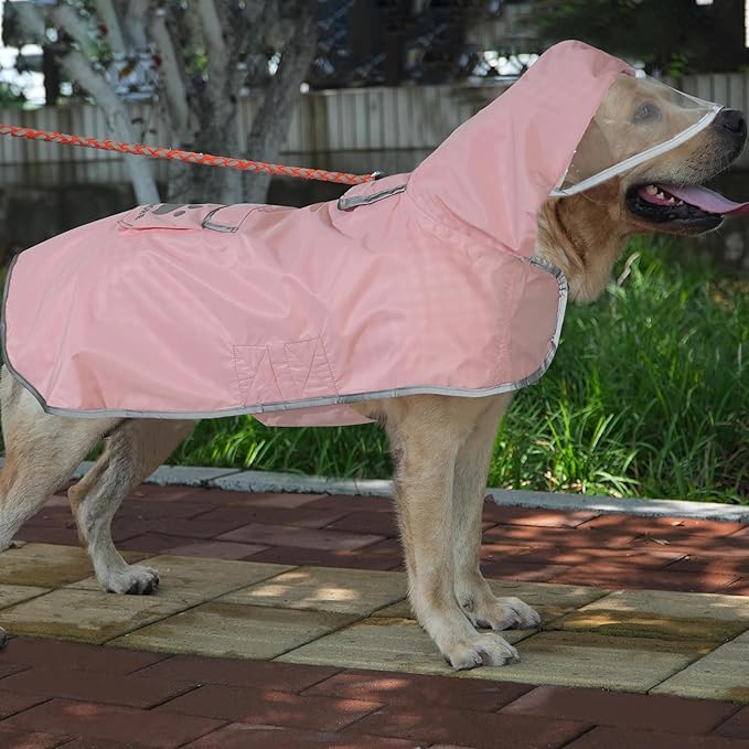 MAMORE Dog Raincoat Reversible,Waterproof Dog Rain Coat Hooded Slicker Poncho with Reflective Strip, Plaid Double Layer Rain Jacket for Small Medium Large Dogs (Pink, Medium)