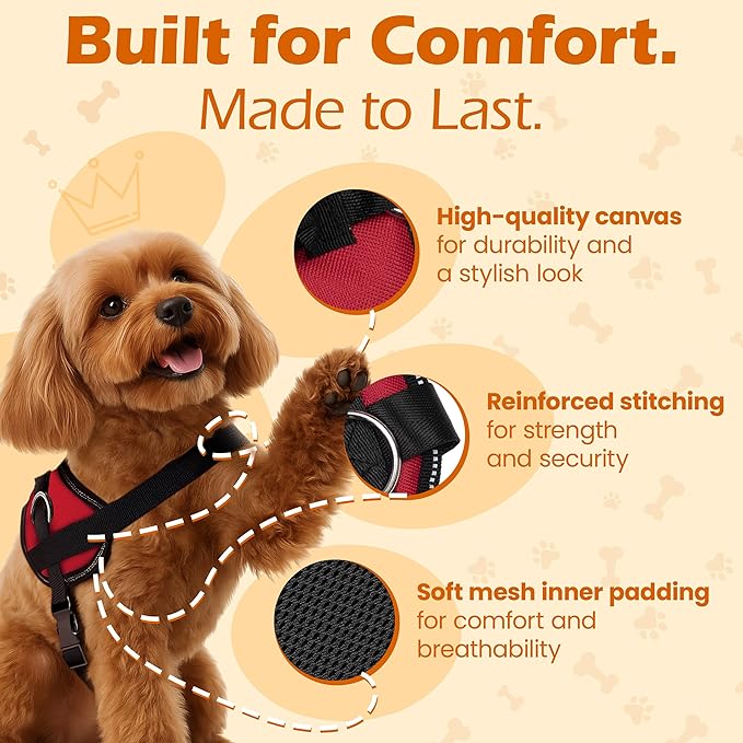 Bark Appeal Red No-Pull Dog Harness for Extra Large Sized Pets – Adjustable, Reflective Vest with 3 Leash Clips for Added Control, Easy Walks & Training – XXL