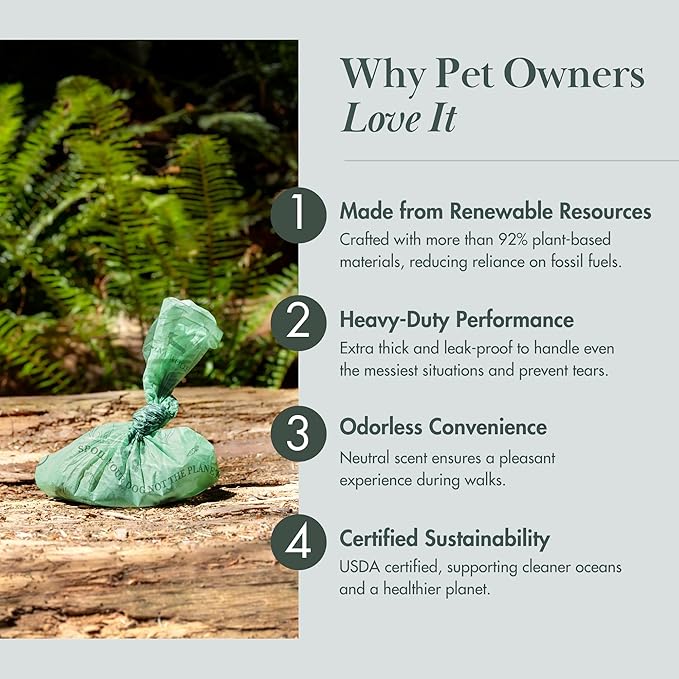 Nina Woof Eco-Friendly 92% Plant-Based Dog Poop Bags Rolls -180 Extra Thick, Durable, Leak-Proof, Odorless, Convenient Disposal - USDA Certified, Heavy-Duty Trash Bags and Garbage Bags