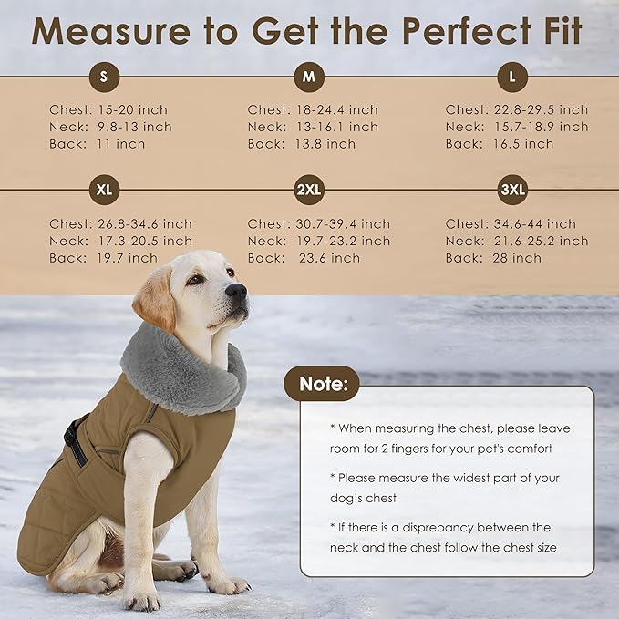Dog Coat, Waterproof Dog Winter Jacket with Adjustable Buckle, Reflective Turtleneck Pet Snow Vest Warm Fleece Sweater for Small Medium Large Dogs - Khaki, XL