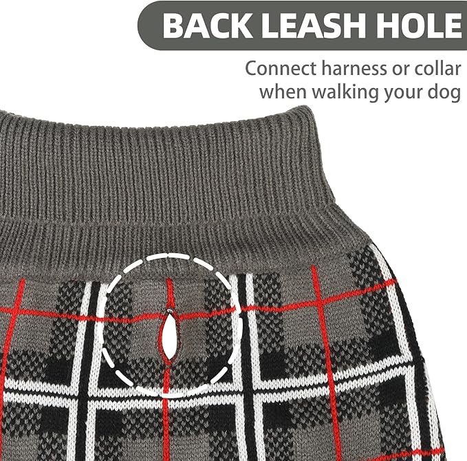 PUPTECK Dog Sweaters for Large Medium Small Dogs - Fall Classic Plaid Style Puppy Holiday Winter Coat Clothes Warm, Grey, SM