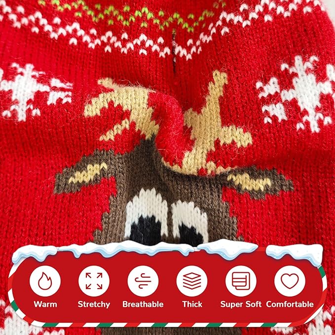 PETCARE Dog Christmas Sweater Red Ugly Funny Cute Cartoon Reindeer Cat Sweaters Jumper Holiday Dog Clothes Puppy Sweaters for Small Medium Large Dogs Fall Winter Outfits Xmas Dogs Costume,Large