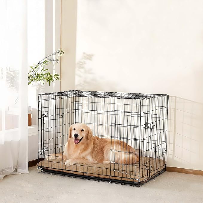 Dog Crate Pad for Medium Dogs - 30x20 Orthopedic Dog Bed with Memory Foam, Washable Water-Resistant Soft Pet Mat with Non-Slip Bottom, Khaki
