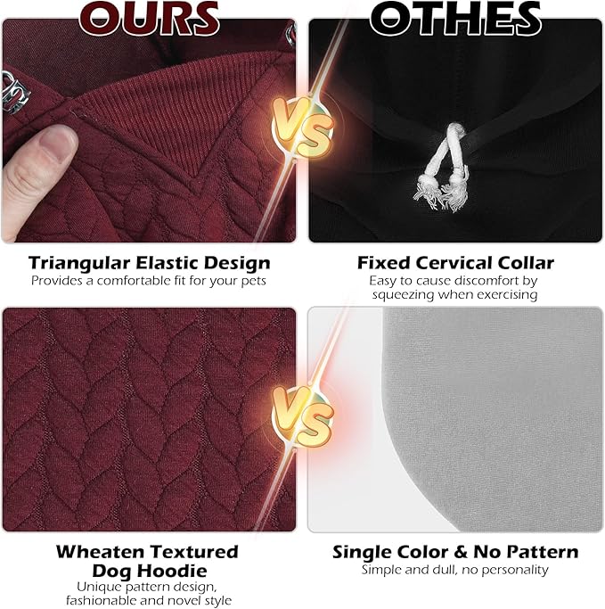 EXPAWLORER Textured Cable Knit Basic Dog Hoodie, Elevated Style Dog Sweater with Leash Hole and Pocket, Soft and Warm Pet Winter Coat, Cold Weather Clothes for Small Medium Large Dogs,Wine Red L