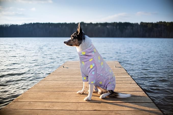 ROZKITCH Fleece Pajamas Dog Fleece Pajamas, Pet Windproof Warm Cold Weather Jacket Vest with Luminous Zipper, Pullover Jumpsuit Apparel Outfit Clothes for Small Dog Geometry 2XS
