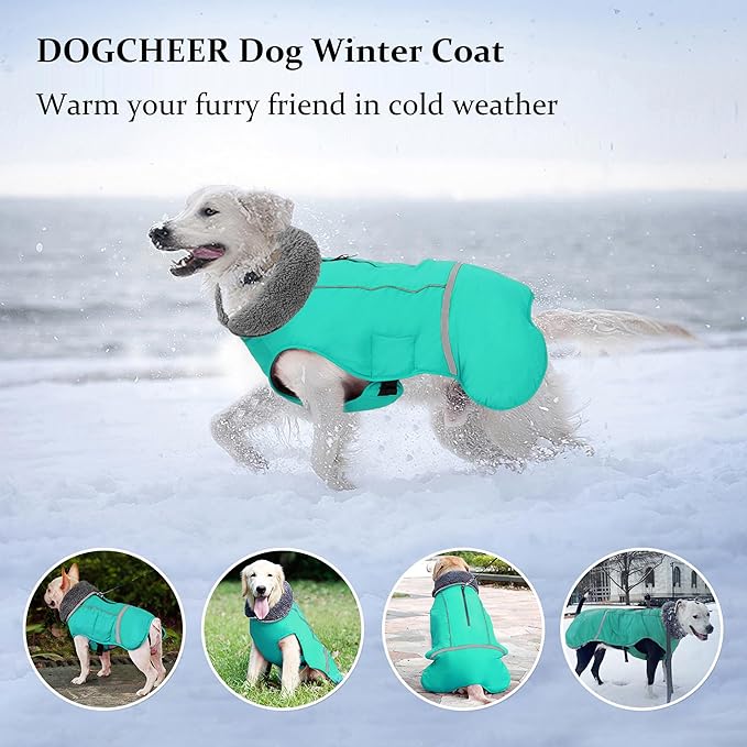 Dogcheer Warm Dog Coat, Waterproof Dog Jacket Christmas Puppy Winter Coat with Buckle, Reflective Adjustable Pet Snow Jacket Turtleneck Fleece Sweater for Small Medium Large Dogs - Pine Green, XL