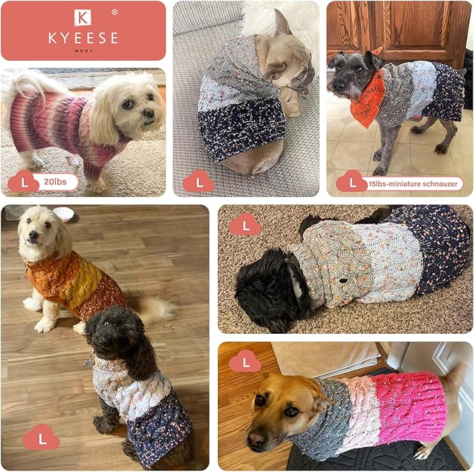 KYEESE Dog Sweater Color Block with Fuzzy Thread Knitted Turtleneck Dog Knitwear with dots in a Variety of Colors for Small Dogs Fall Winter Dogs Clothes, Navyblue, L
