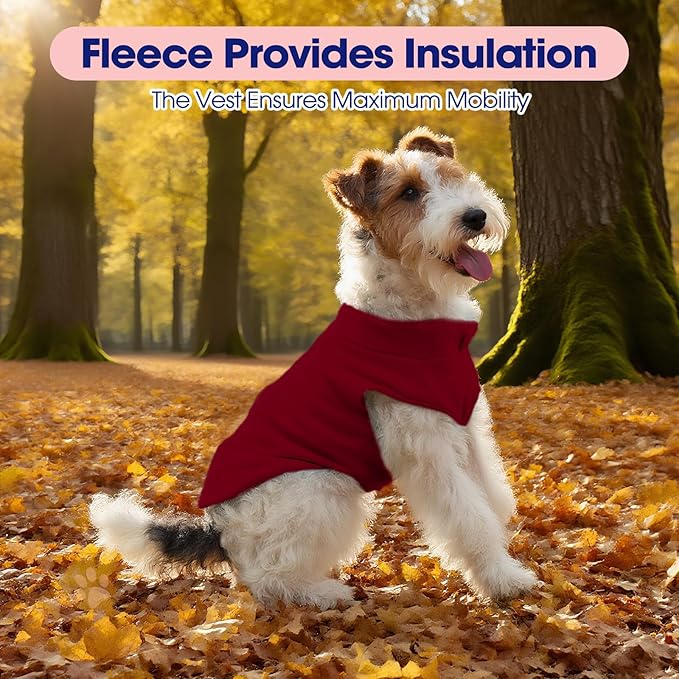 FUAMEY Dog Fleece Vest for Small Dogs,Warm Stretchy Dog Sweatshirts Pullover with Leash Hole Dogs Sweater Soft Pet Turtleneck Cozy Pet Vest Lightweight Sleeveless Red XS
