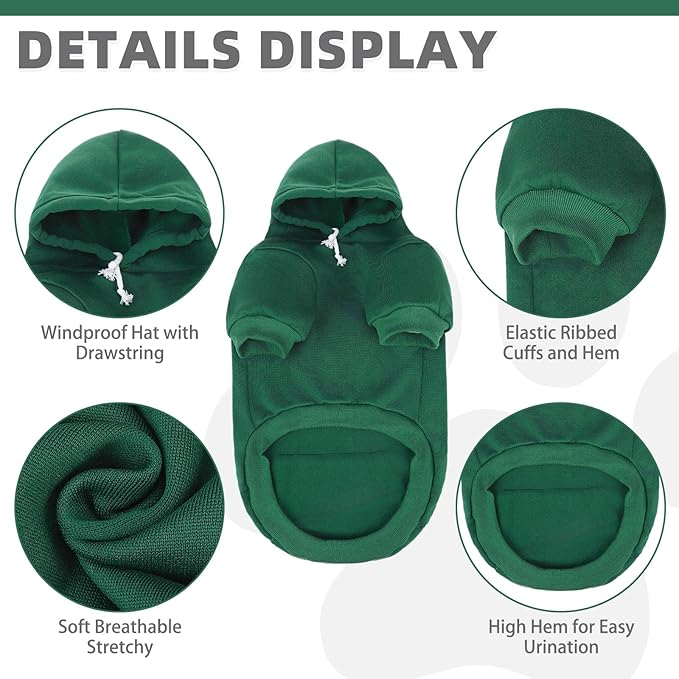 KOOLTAIL Basic Dog Hoodie - Soft & Warm Pet Hoodie Sweater with Leash Hole and Pocket, Dog Winter Coat, Cold Weather Clothes Sweatshirt for Small Medium Large Dogs Puppy Cat Boys Girls Deep Green S