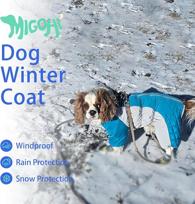 MIGOHI Full Body Dog Coat - Warm Reflective Large Dog Winter Coat with Harness,Turtleneck Fleece Jacket for Dogs,Four-Leg Windproof Puffer Jackets Snowsuit with Zipper for Small Medium Large Dogs,XL