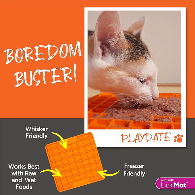 LickiMat Classic Playdate, Cat Slow Feeder Lick Mat, Boredom Anxiety Reducer; Perfect for Food, Treats, Yogurt, or Peanut Butter. Fun Alternative to a Slow Feed Cat Bowl or Dish, Purple