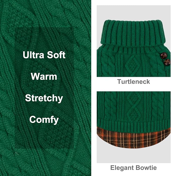 KYEESE Dog Sweater Soft Pullover Dog Sweaters for Small Dogs Male Stretchy Knitwear Cat Clothes Warm Turtleneck Small Dogs Sweater with Gingham Patchwork Comfy Pet Coat for Fall Winter Cold Weather