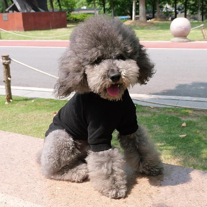 Lovelonglong Ribbed Dog T-Shirt Cotton Knitted Dog Sweaters for All Season Pet T-Shirts for Large Medium Small Dogs Black XL