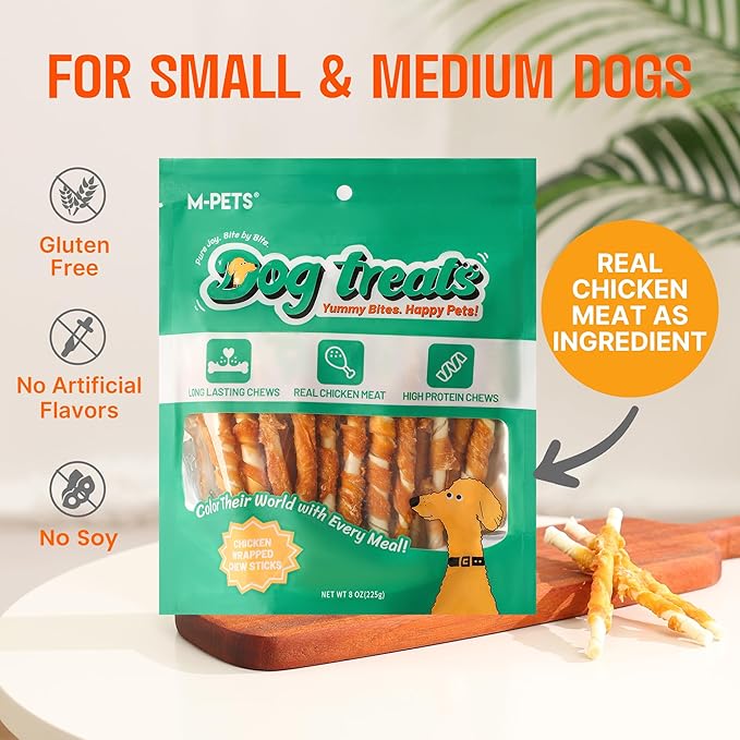 M-PETS Chicken Wrapped Dog Treats 30 pcs Rawhide Chews Sticks, Puppy Training Treat, Snacks for Small and Medium Dogs
