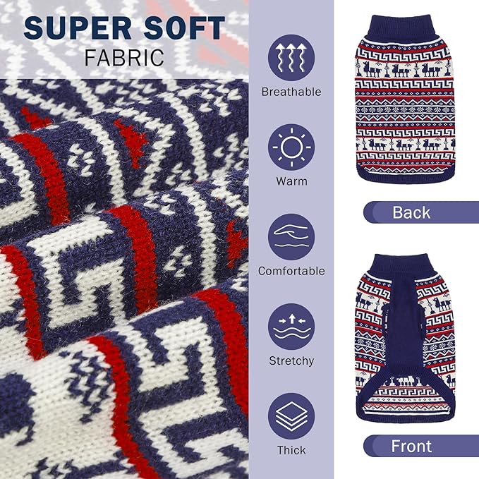 SCENEREAL Turtleneck Dog Sweater for Small Medium Large Dogs Girls Boys, Knit Pet Pullover Puppy Clothes Cold Weather Coats, Holiday Outfits Sweatshirt for Christmas, Navy ML
