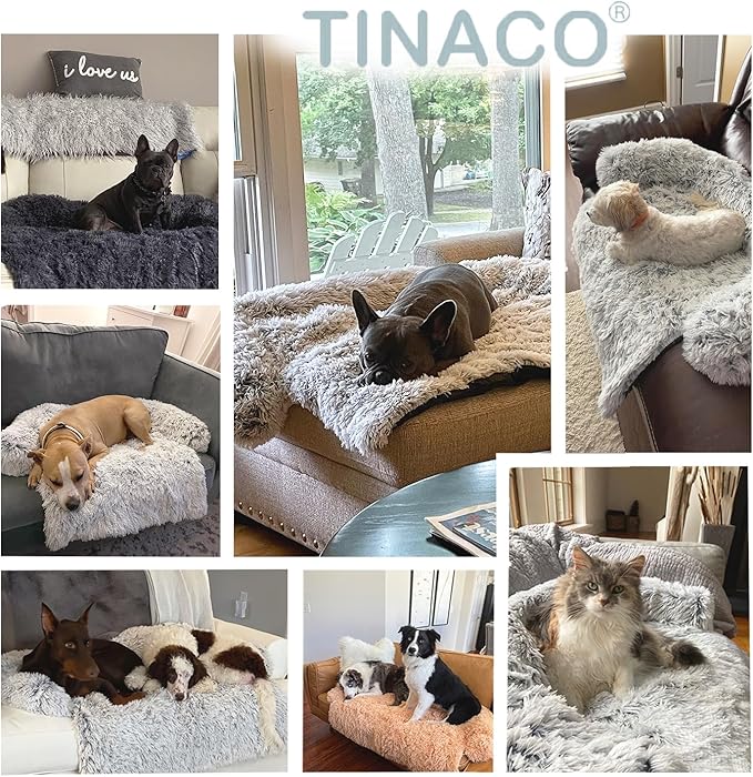 Calming Dogs/Cats Bed Mats, Dog Pad Washable Removable Couch Cover, Plush Long Fur Mat for Pets, Waterproof Lining, Perfect for Small, Medium and Large Dogs and Cats (Navy Blue, 41"x37")