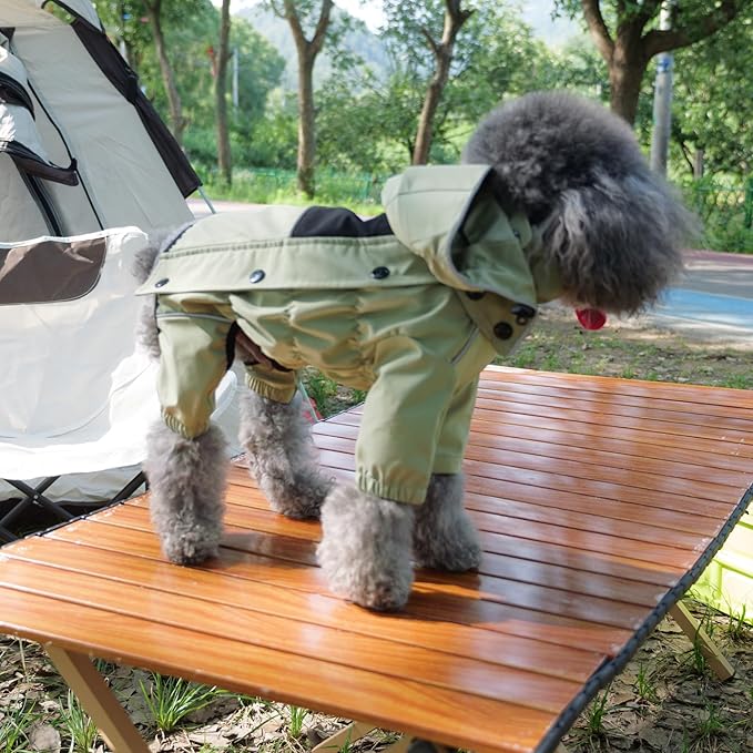 LOVELONGLONG Fleece-Lined Dog Raincoat with Removable Hood – Waterproof Winter Full Body Dog Jacket – Windproof Snowproof Cold-Weather Suit – Green-F 4XL