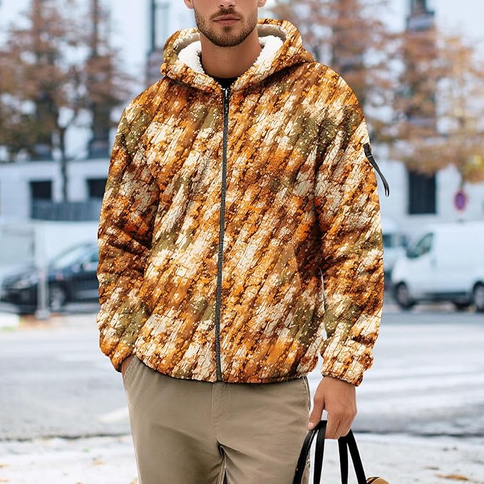 Men's Camouflage Hunting Fleece Lined Hoodie Camo Jackets Zip Up Long Sleeve Casual Winter Coats Hood Outerwear