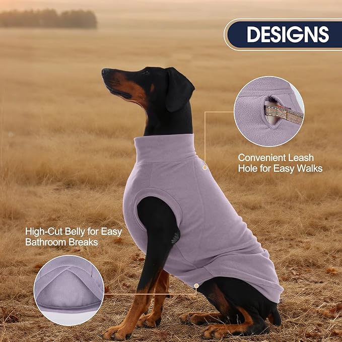 IECOii 2 Pack Large Dog Sweater Fleece - Stretchy & Comfortable, Warm & Soft Dogs Sweaters for Large Dogs Boy Girl, Pet Coats for Daily Wear, Holiday (Size XXL,Dark Purple & Light Purple)